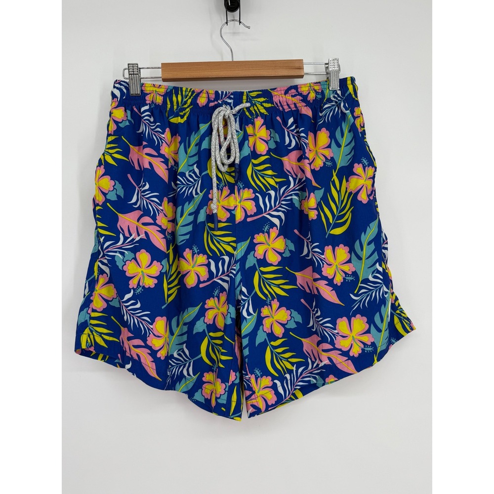 Uzzi Mens Tropical Floral Swim Trunks Blue Hibiscus Board Shorts Sz XXL‎